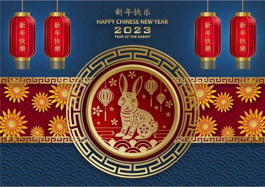 2023兔年中国风新年春节剪纸风节日宣传插画海报背景展板AI素材【056】